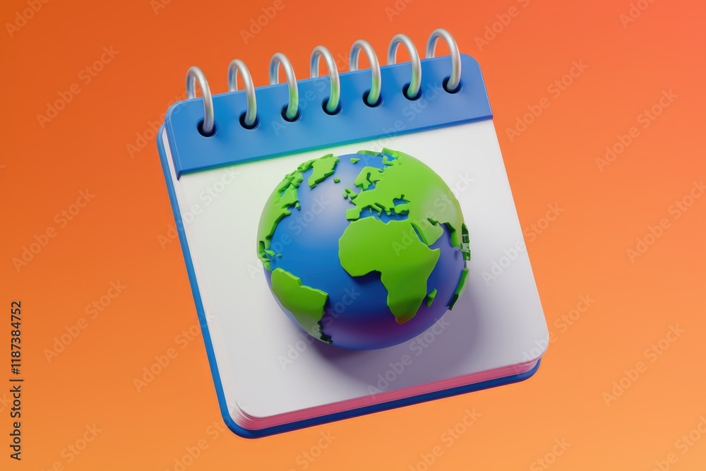 Poster A 3D rendered image of a spiral calendar with a globe on it, symbolizing global events and schedules.