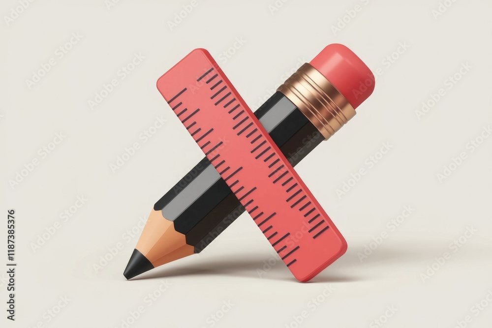 Poster A pencil and ruler intersect, symbolizing precision and creativity in design and drafting.