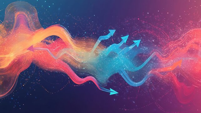 Artistic visualization of customer feedback showcasing symbolic arrows dynamic forms communication and improvement