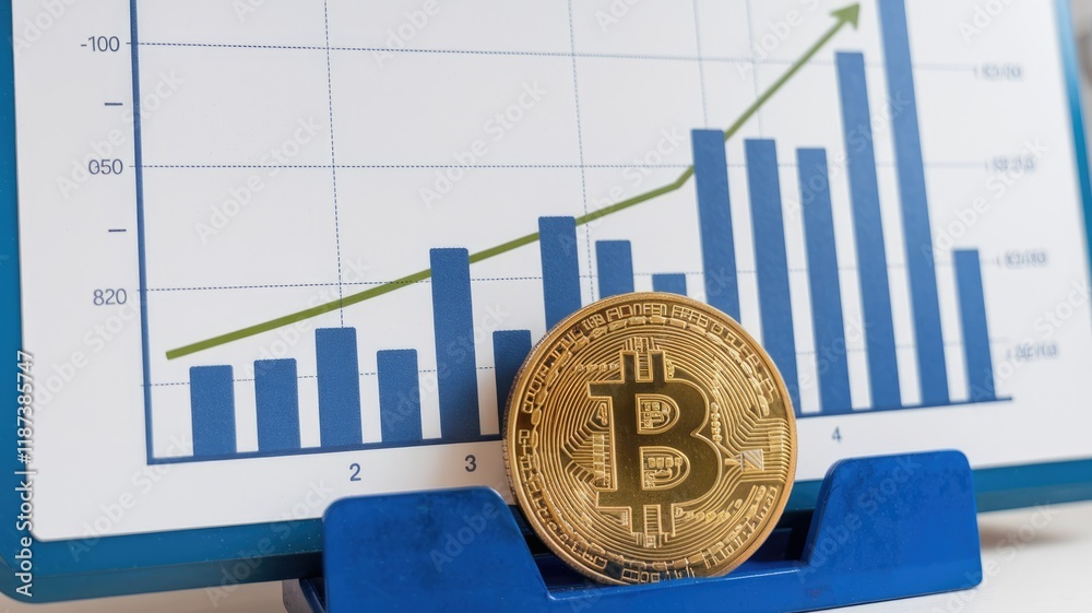 Poster bitcoin price growth chart shows increasing value over time.