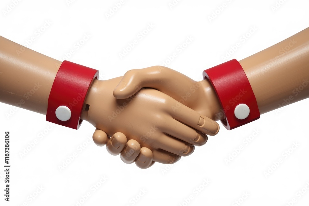 Poster two 3d-rendered hands clasp in a firm handshake, symbolizing agreement and partnership.