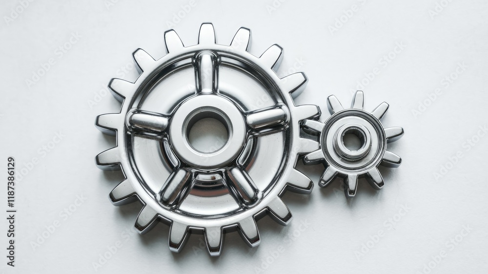 Poster two metallic gears interlock, symbolizing teamwork, collaboration, and the intricate workings of a s
