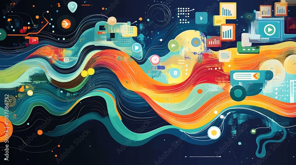 Poster Artistic visualization of content marketing highlighting flowing pattern representing storytelling value creation