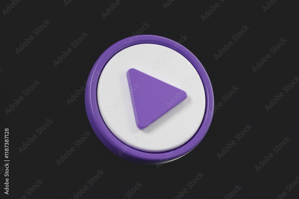 Poster A 3D rendered purple play button icon on a white circle background.