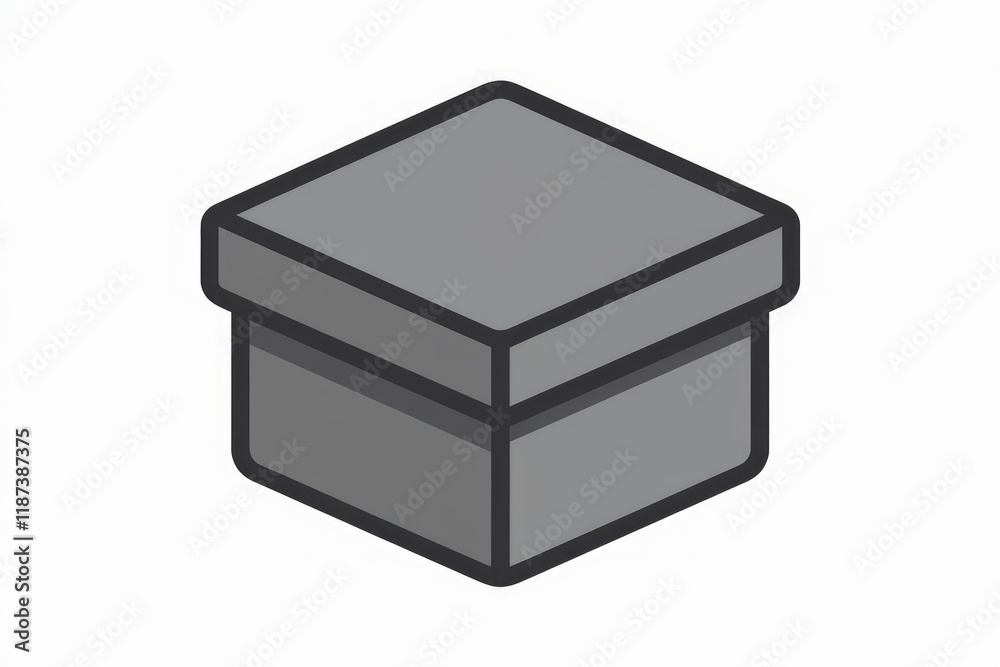 Poster a simple illustration of a gray box, possibly representing a package or container.