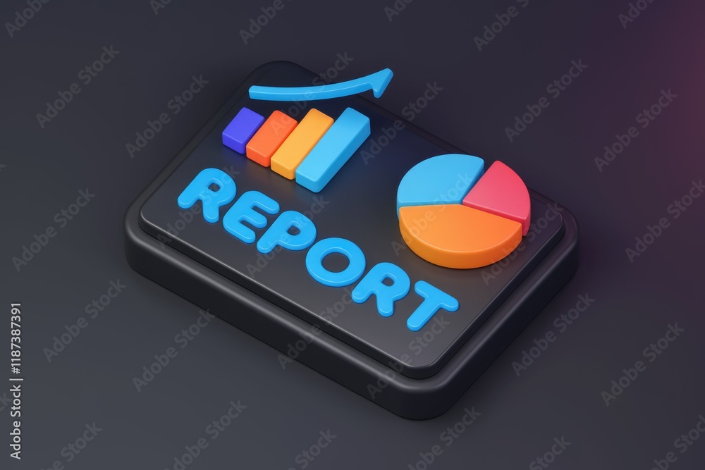 Poster Business report visualization with bar chart and pie chart showcasing upward trend.