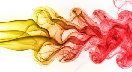 Abstract colorful smoke blending red yellow and orange hues on a white background,3D rendering exhibition background, Smoke