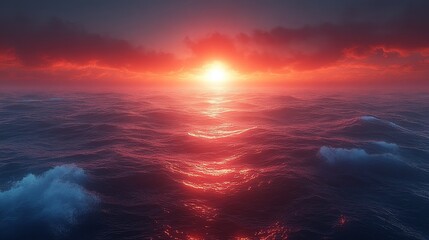 Fototapeta premium A beautiful sunset over the ocean with the sun setting in the distance