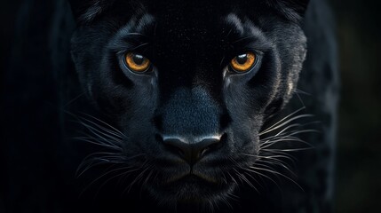 A black panther with yellow eyes staring at the camera