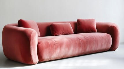 Modern sofa with sleek lines, minimalist design, and soft velvet upholstery 