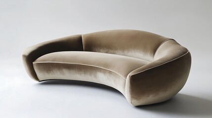 Modern sofa with sleek lines, minimalist design, and soft velvet upholstery 