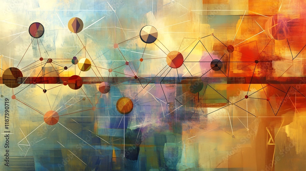 Poster Artistic rendering of stakeholder theory emphasizing symbolic node geometric patterns representing accountability