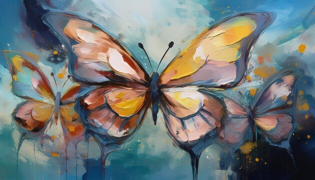 Striking Butterflies and Abstract Oil Painting A Vivid Blend of AI Generative Art and Mixed Media, Showcasing a Kaleidoscope of Colors and Textures in an Immersive Dreamscape