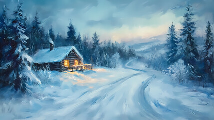 oil painting wintry landscape