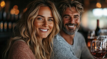 Couple Enjoying a Relaxed Evening Together With Wine at a Cozy Venue Generative AI