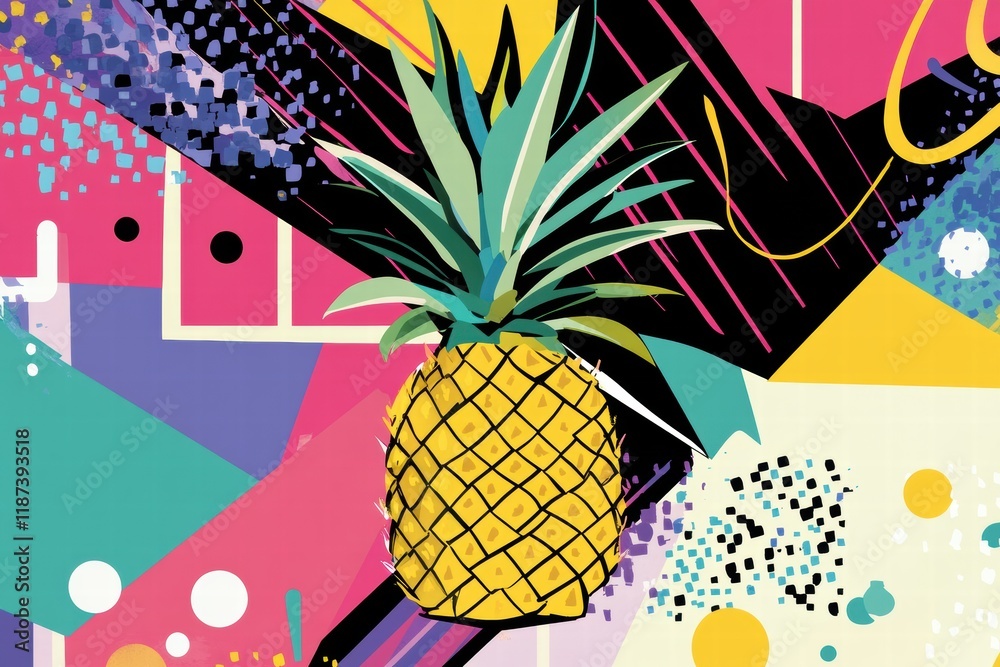 Poster vibrant abstract geometric pineapple design with bold colors and shapes in a modern art style. gener