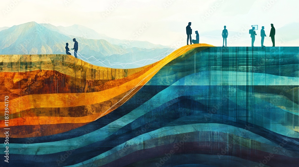 Leinwandbilder Artistic depiction of training system featuring dynamic layers symbolizing skill development continuous learning