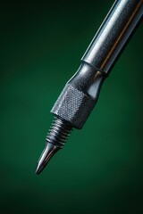 Close-up of metallic, threaded screwdriver tip.