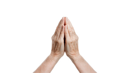 Elderly Hands Clasped in Prayer, Peaceful Pose isolated on transparent background	