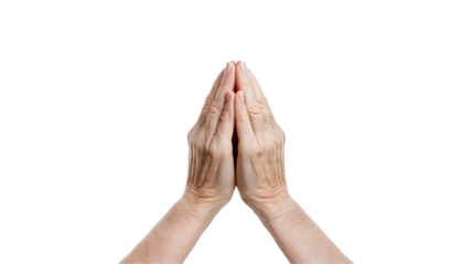 Elderly Hands Clasped in Prayer, Peaceful Pose isolated on transparent background	