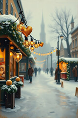 Obraz premium Valentine's day festive urban street background. 