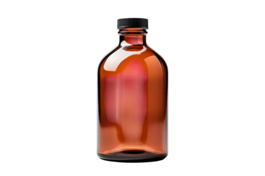 Brown glass bottle with black cap set against a neutral background showcasing a simple yet elegant design for storage