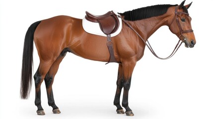 Equestrian event horse with saddle indoor arena photography warm environment side view animal showcase