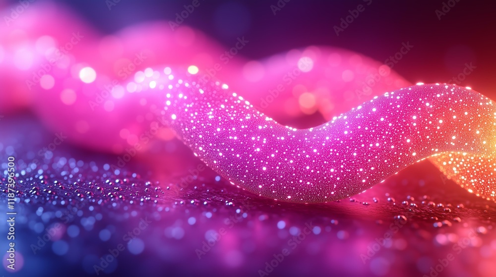 Wall mural glittering neon wave with sparkling particles - vibrant abstract background