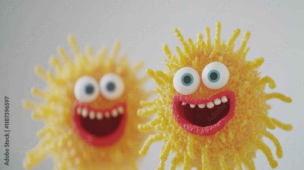 Aufkleber bright cheerful microbes with delighted expressions enjoying their surroundings in a playful and col
