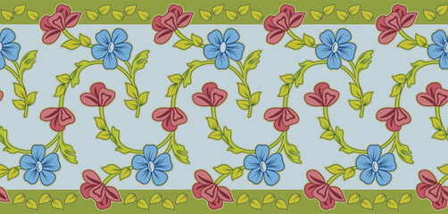 Vector seamless floral ethnic frieze series. Wedding background, page decorations, fabric, carpet and scarf pattern. Floral ornamental motifs in Eastern style.