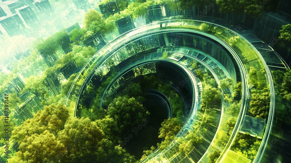 Aufkleber Artistic depiction of economic sustainability emphasizing dynamic circular pathways resource optimization growth