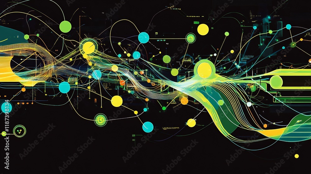 Aufkleber artistic depiction of ebusiness highlighting interconnected nodes flowing forms digital business pla