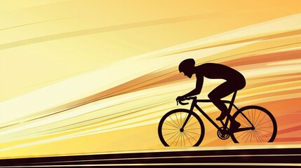 Obraz premium A man cycling on a road under an orange-yellow sky during sunset