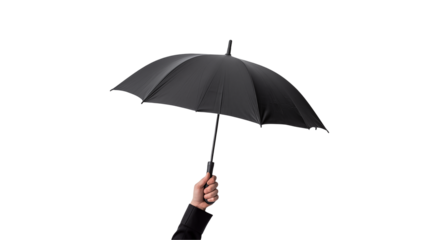 Black Umbrella in Hand, Rainy Day Protection isolated on transparent background	