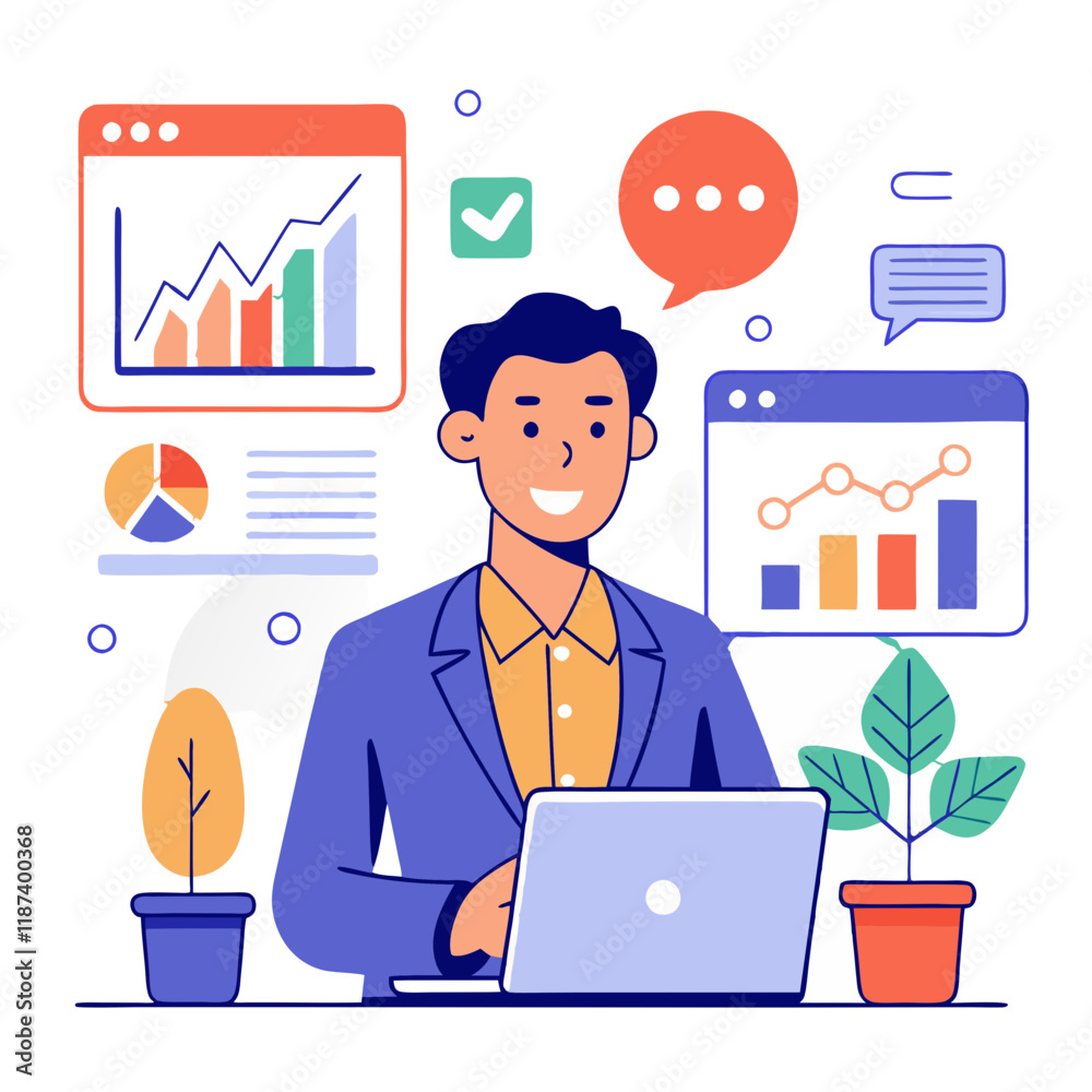 Poster a sales manager is focused on analyzing sales data and performance metrics while using a laptop in a