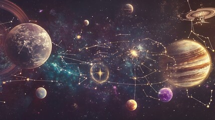 Spiritual cosmos illustrated celestial energy zodiac harmony and astrological compatibility reflecting universal connections