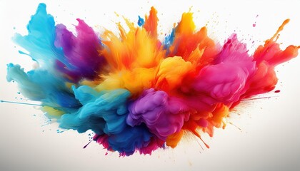 Vibrant Paint Explosion on a White Background Colorful Abstract Artwork Showcasing a Spectrum of Intense Hues and Textures