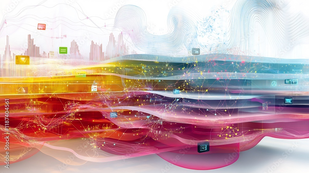 Leinwandbilder Abstract visualization of ebusiness highlighting interconnected layers symbolic nodes online business models