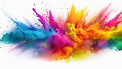 Fototapeta premium Vivid Rainbow Explosion in Holi Festival A Spectacular Display of Color Powder Against a Wide Panorama Background.