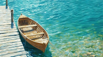   A boat anchored at a pier with another tied to it, surrounded by water and a dock