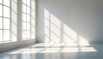 Obraz premium Bright white open space office with large windows and blank mockup wall