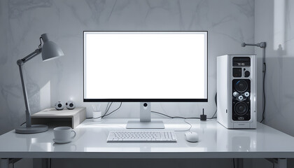 Fototapeta premium computer, monitor, keyboard, desktop, pc, mouse, technology, screen, office, desk, display, business, lcd, internet, flat, equipment, hardware, black, network, work, tower, cpu, table, vector, worksta