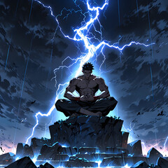 Powerful Martial Artist Meditates Amidst Lightning Storm