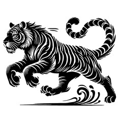 art and illustration, logo, icon, run tiger vector black and white