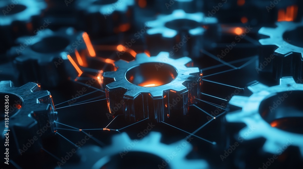 Aufkleber Abstract representation of productivity tools highlighting symbolic gears interlocking shapes operational efficiency