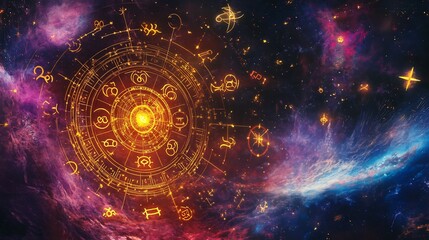 Obraz premium Vibrant scene of fixed sign highlighting stability cosmic harmony within their archetypes