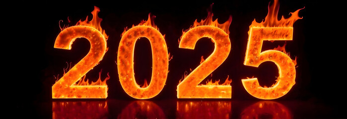 Fire numbers 2025 mockup on black background