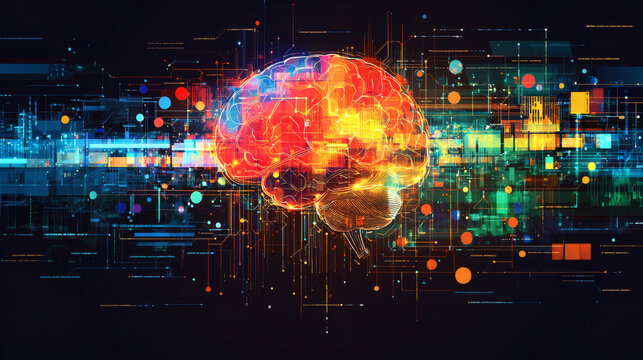 Digital Brain: A vibrant, digital illustration of the human brain, showcasing the intricate network of neural pathways and connections. This captivating image represents the power of the mind.