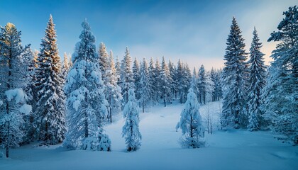 Fototapeta premium snowy forest at countryside iciness rovaniemi lapland