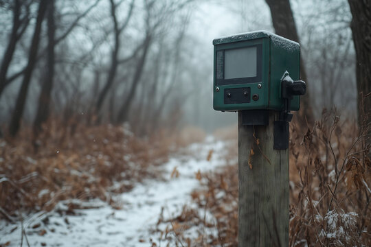 Monitoring environmental conditions along the snowy woodland trail